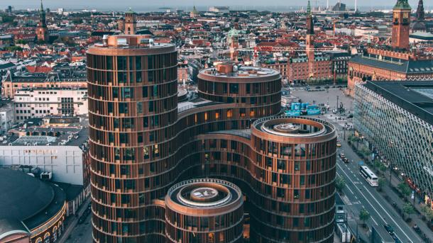 Axel Towers in central Copenhagen features a restaurant and bar on the top floors.