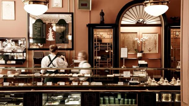 Traditional Danish cakes and pastries at La Glace in the heart of Copenhagen.