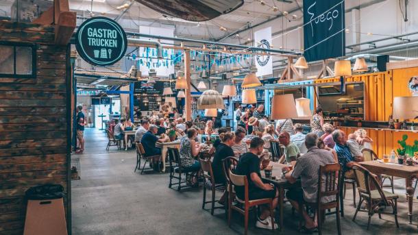 Street food market Værftets Madmarked in Elsinore north of Copenhagen