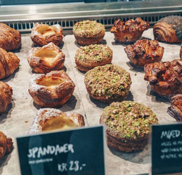 Fresh baked pastries and croissants at Copenhagen's popular Hart Bakery